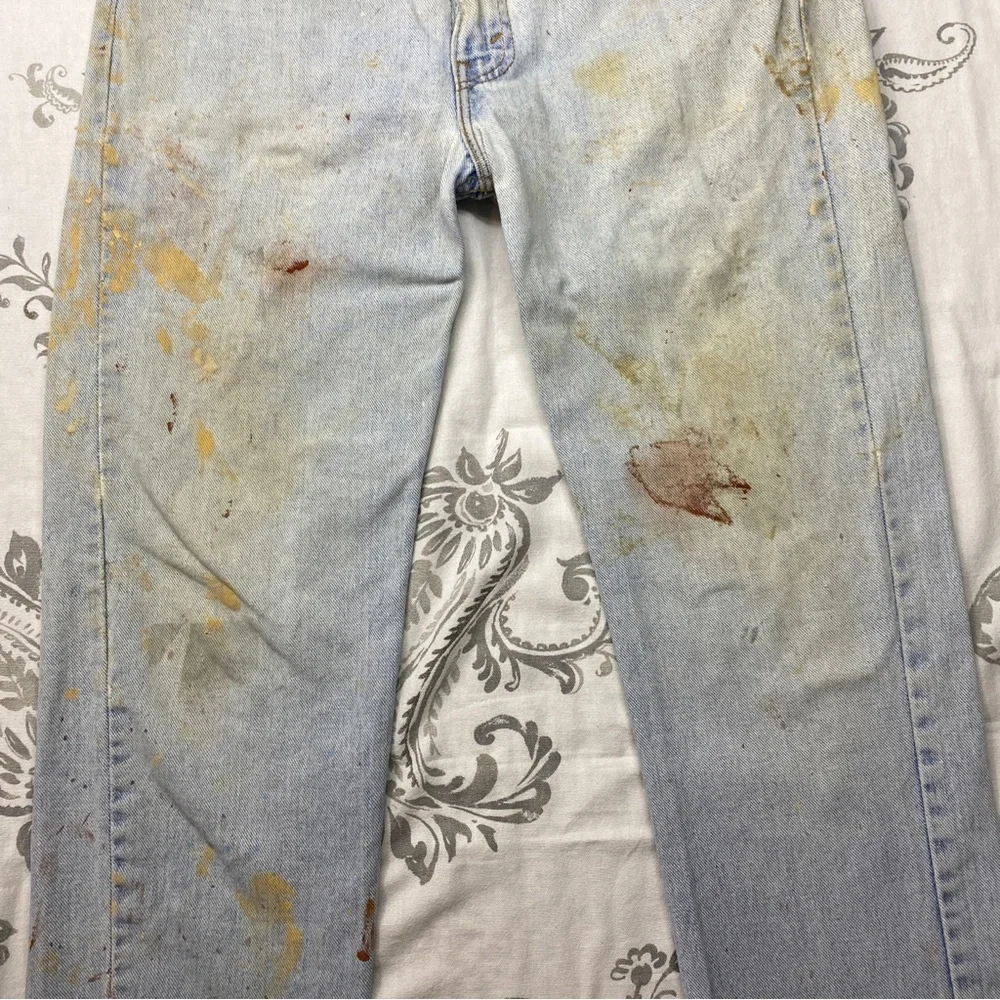 Vintage Levis Blank Tab 505xx 34X30 Measured (32X28 )Thrashed Paint Jeans USA‎